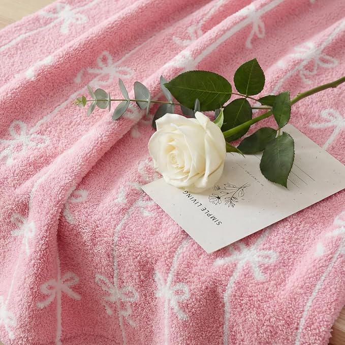 WRENSONGE Bow Throw Blanket Pink Soft Cozy Fluffy Warm Throw for Couch Sofa Bed Camping Picnic Travel Lightweight - 50"*60"