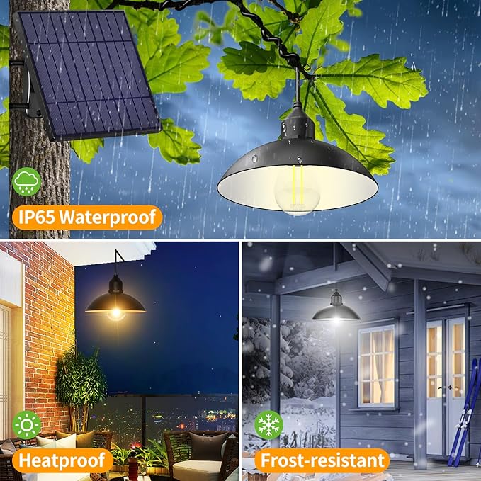 Lightonight Solar Pendant Lights IP65 Weatherproof Dusk to Dawn Solar Shed Lamp with Remote Controller for Outdoor Gazebo Barn Chicken Coop Bullpen Pig Pen Stables Tents 1 Pack