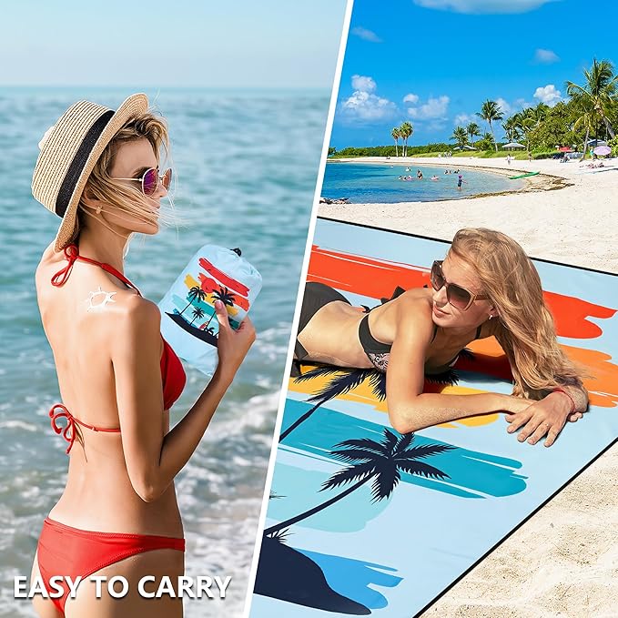 HIHOHO Beach Blanket Waterproof Sandproof Extra Large Beach Mat 79" X 83"/120"x108"for 1-8 Adults Quick Drying Durable Outdoor Picnic Mat for Beach Travel Camping Hiking