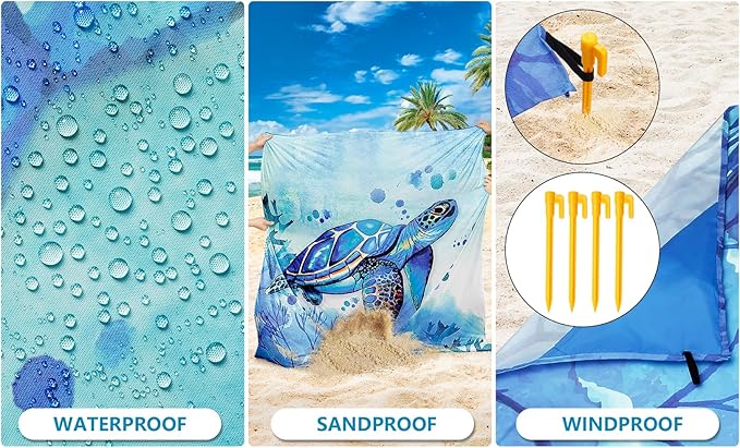HIHOHO Beach Blanket Waterproof Sandproof Extra Large Beach Mat 79" X 83"/120"x108"for 1-8 Adults Quick Drying Durable Outdoor Picnic Mat for Beach Travel Camping Hiking