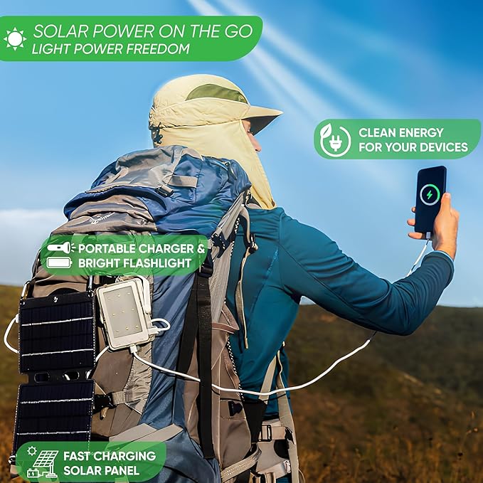 PRAANA 3-in-1 Solar Survival Kit, Emergency Flashlight with 5000mAh USB-C Power Bank & 7W Solar Panel for Power Outages, Camping, and Emergency Preparedness