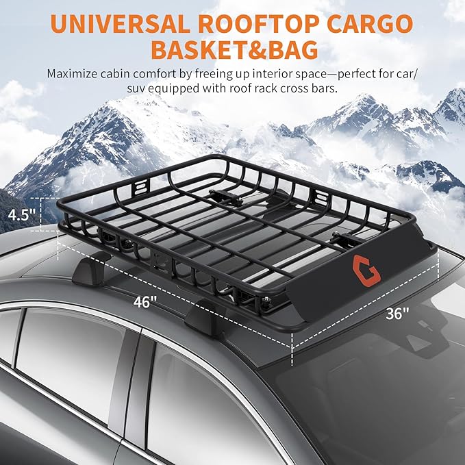 GarveeLife 46’’x36’’ Roof Rack Basket,Heavy Duty Universal Car & Truck Cargo Carrier with Net, Luggage Holder with Extension for Universal,200 LB Capacity