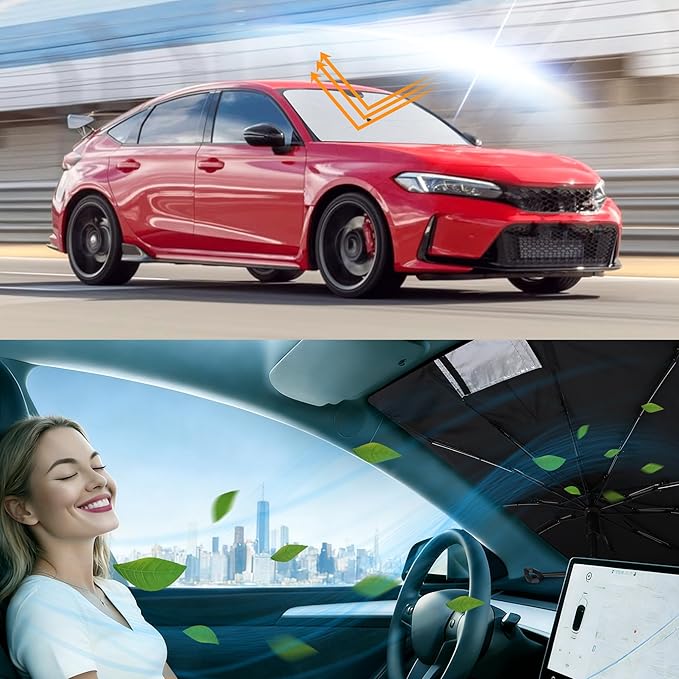 Windshield Sun Shade Umbrella Accessories Compatible with 2022 2023 2024 2025 2026 Civic for Honda Foldable Sunshade Sun Visor Blocks UV