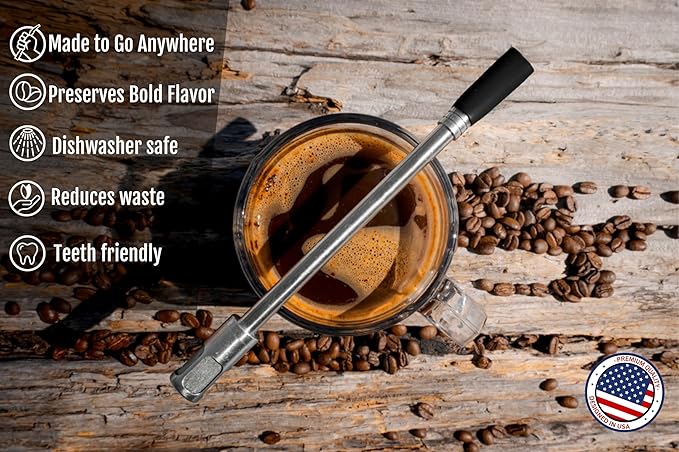 JoGo - The Original Coffee and Tea Brewing Straw - Portable Coffee Maker - Stainless Steel Single Serve Strainer - Filter Function for Hot & Cold Brew - Yerba Mate Straw for Loose Leaf Teas & Coffe