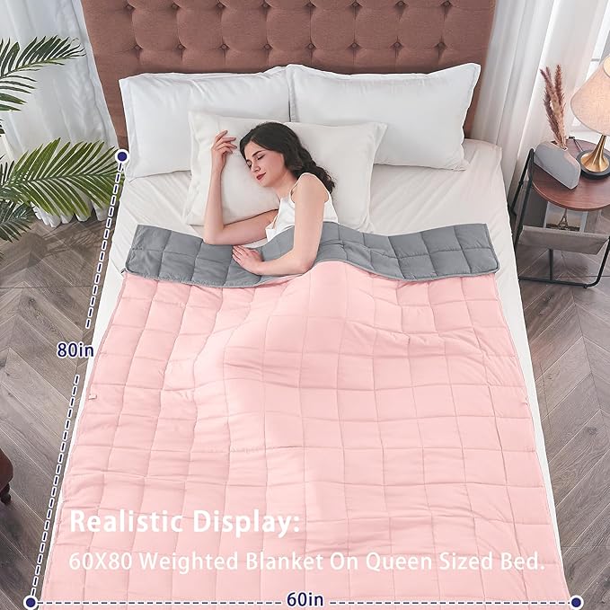 yescool Weighted Blanket for Adults (18 lbs, 60" x 80", Pink Grey) Cooling Heavy Blanket for Sleeping Perfect for 170-190 lbs, Queen Size Breathable Blanket with Premium Glass Bead, Machine Washable