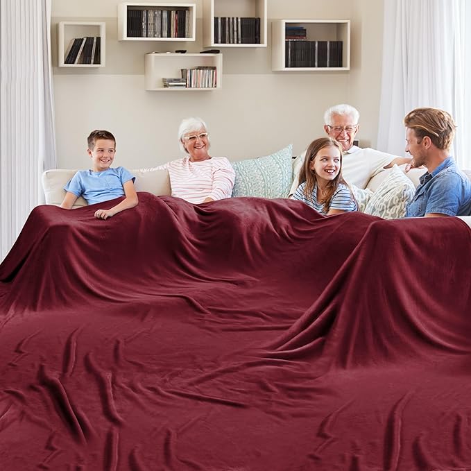 Edenleaf Big Oversized Extra Large Blanket, Huge Fleece 10'x10' Blanket, California King Warm Companion for Whole Family, Bed, Sofa, Couch, Travel, Camping 120x120 Wine