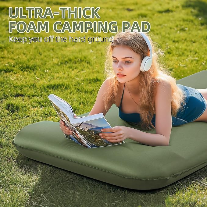 Wevelel Memory Sleeping Pad, 3.1" Ultra-Thick Foam Sleeping Mats for Camping, Easy Inflate&Deflate,9.5 R-Value Insulated Camping Mattress Pad with Pillow, for Car Travel Tent