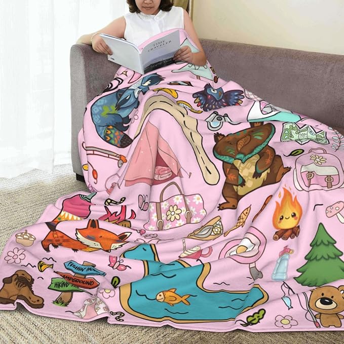 Camping Blanket, Comfort Soft Flannel Camping Throw Blanket, Ideal for Living Room and Bedroom Decor Pink, Perfect Loves Camping Blanket for Everyone 80"X60"