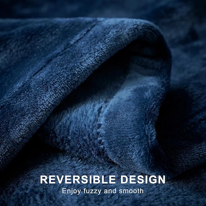 Hansleep Flannel Fleece Throw Blanket Twin Size, Super Soft Fluffy Bed Plush Blanket Throw, Luxury Fuzzy Cozy Couch Blanket for All Seasons, Navy Blue, Twin 60x80