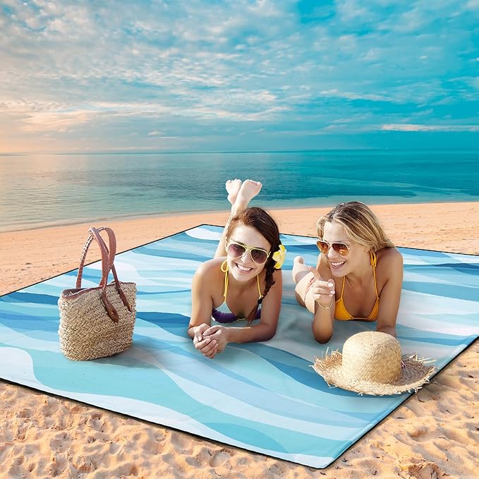 AISPARKY Beach Blanket Waterproof Sandproof Extra Large, Oversized Beach Mat, Quick Drying&Compact&Lightweight, Picnic Blankets Vacation Essentials for Outdoor Beach Camping (79" X 83" (4 Person))