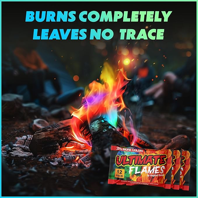 Magical Flames Fire Color Packets (Ultimate 12 Pack), Vibrant Multi-Color Fire for Fire Pits, Campfires, Bonfires & Fireplaces - Camping Essentials & Outdoor Party Accessories
