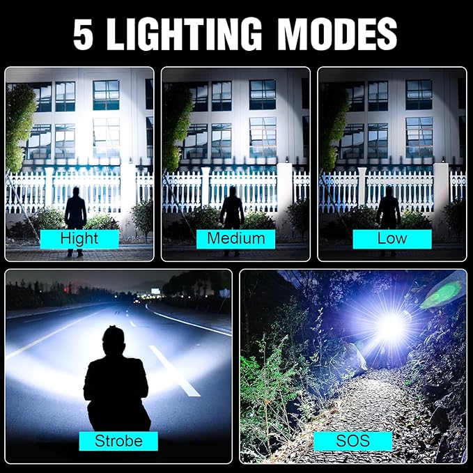 Headlamp Rechargeable 5000 High Lumen: Super Bright LED Head Lamp with Motion Sensor, 9 Modes, IPX7 Waterproof, 90°Adjustable, Zoomable Headlight for Adults Hunting Camping Hiking Running