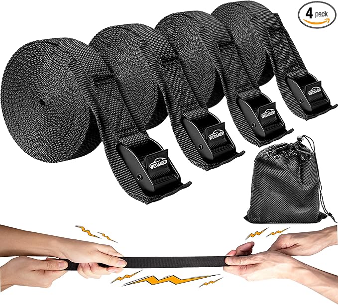 WEDAMER 4 Pack Kayak Tie Down Straps 12Ft Cam Buckle Tie Downs Adjustable Kayak Strap for Trucks Motorcycles Boat RV - Ratchet Lashing Straps for Roof Rack Trailer Cargo Packing Securement (1" x 12')