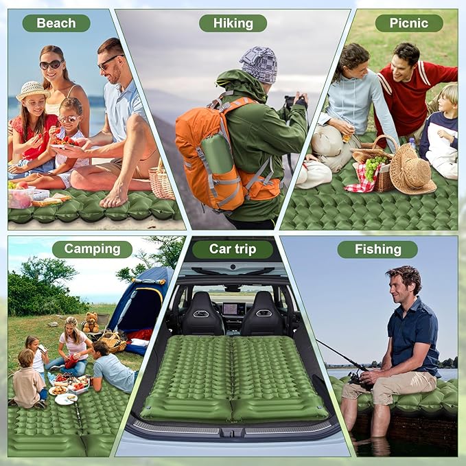 Sleeping Pad,4" Thick Ultralight Sleeping Pad for Camping with Pillow & Foot Pump,Compact Inflatable Camping Mattress for Hiking Tent Road Trip,One-Second Deflation