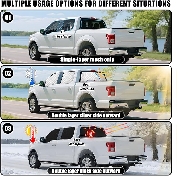 ZATOTOO Car Window Shades for Ford F150 2016-2024 Sun Shade for Side Window & Rear Windshield Window Double Layer for Privacy Protection UV Heat Insulation for Camping Nap Parking(No Front Windshield)
