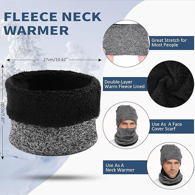 Winter Beanie Hat Scarf Touchscreen Gloves Set for Men and Women, Beanie Gloves Neck Warmer Set with Warm Knit Fleece Lined