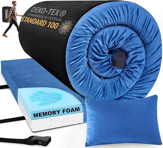 Aodisman Sleeping Pad,3-inch Thick Memory Foam Camping Mattress,Portable Roll-Up Mat for Car/Tent/Floor/Cot/Travel,Comfortable Pad for Guests Sleepover