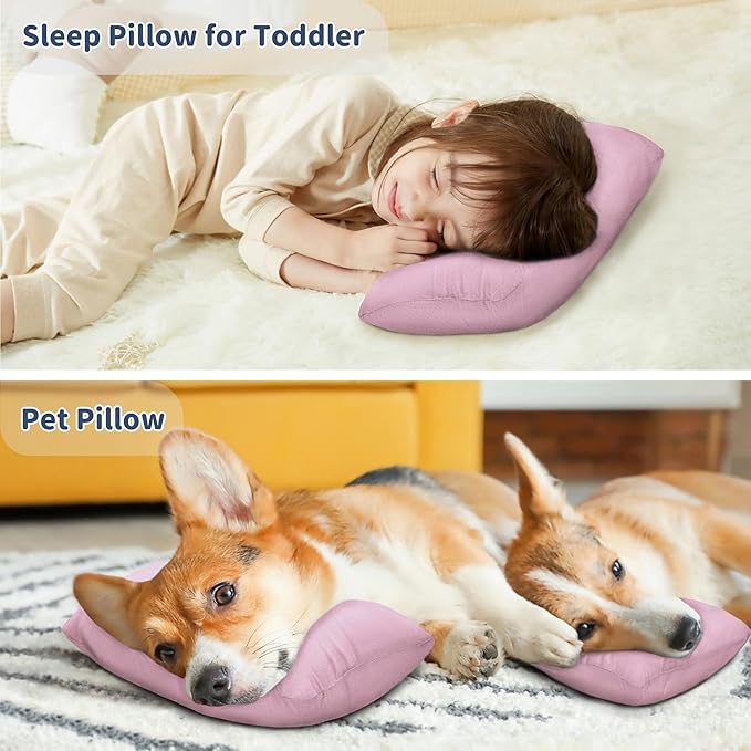 Pro Goleem Small Pillow 11"x7"x2.5" for Camping and Traveling with Name Tag Mini Tiny Pillow for Toddler Sleeping and Chair Car Air Nap Neck Lumbar Knee Rest Pillows, Pink