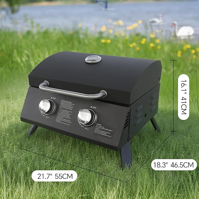 Portable Grill Propane. Portable Gas Grill With Dual Burners,Table Top Grill Propane Twist-Start Ignition, Perfect For Camping, Tailgating, And Grilling, With Easy Installation.