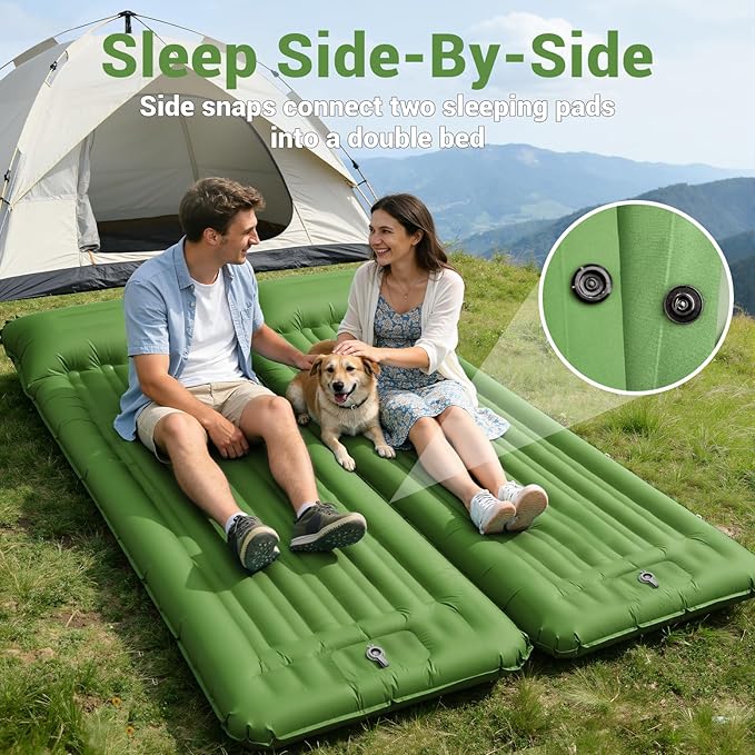 Sleeping Pad for Camping, 4.7" Thick Inflatable Sleeping Mat with 8 in Pillows & Built-in Foot Pump, Self Inflating Air Mattress Mat for Tent Hiking Essentials Gear