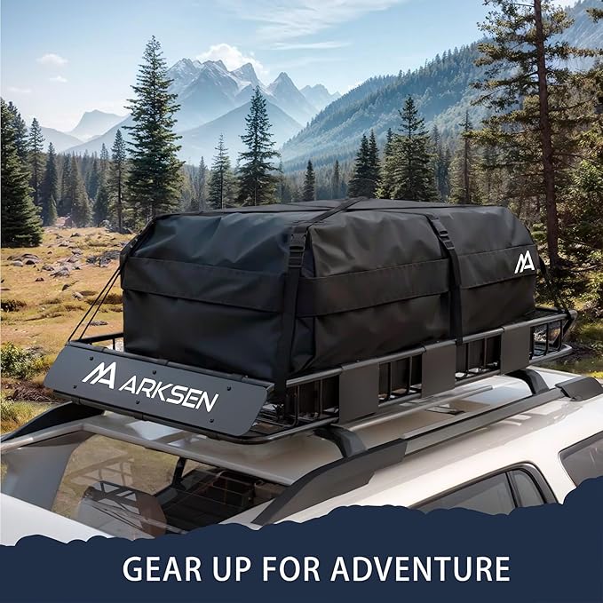 ARKSEN 64" x 34" x 6" Roof Rack Cargo Basket with Extension, 150 LBS Universal Heavy Duty Steel Rooftop Carrier with Waterproof Bag, Cargo Net & Tie Down Straps for SUV, Truck, RV, Pickup