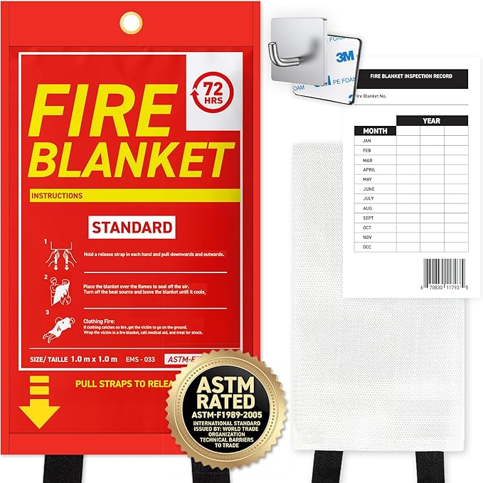 72 HRS Emergency Fire Blanket 40"×40" – Fire Safety Tool for Home, Kitchen, Camping, Survival | Fire Extinguisher Alternative for Grill, Welding, Fire Pit