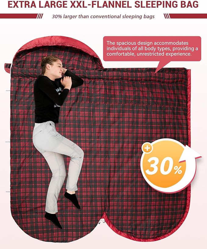 KingCamp Sleeping Bag for Adults, Cold Weather & Warm Extra Wide Big & Tall XL Portable Waterproof Flannel Sleeping Bags, Essentials Gear Accessories for Camping Backpacking Hiking Indoor & Outdoor