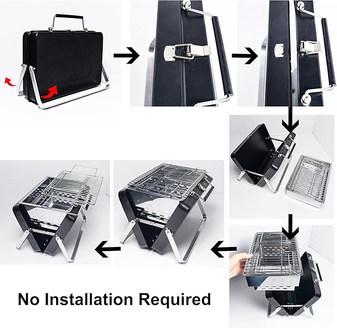 PMS Portable Camping Charcoal Grill, Folding Stainless Steel Stove for Outdoor Cooking BBQ Camping Hiking Picnic Backpacking