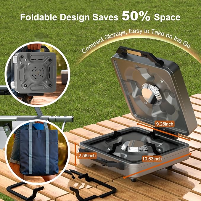 27000 BTUs 2 Burner Folding Camp Stove with Windshield, Portable Camping Stove with Adjustable Burners &Carring Bag, Propane Stove for Camping, Tailgating, BBQ