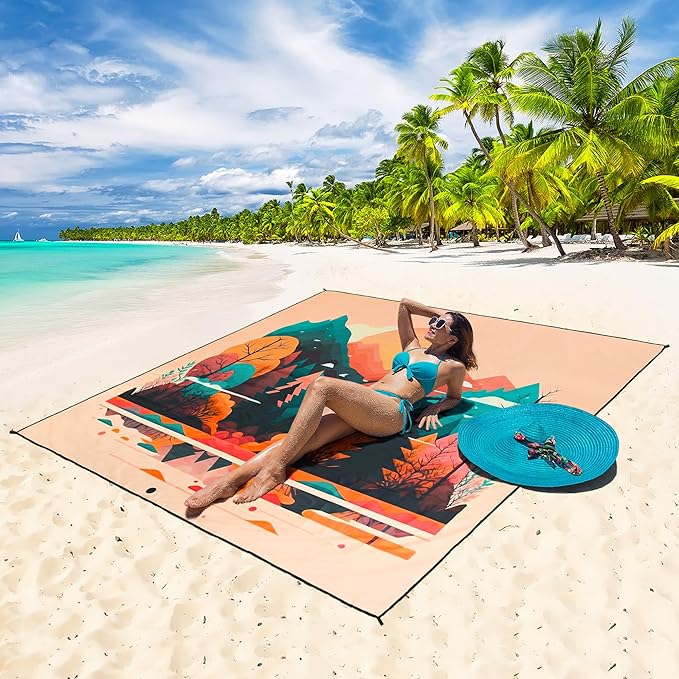 HIHOHO Beach Blanket Waterproof Sandproof Extra Large Beach Mat 79" X 83"/120"x108"for 1-8 Adults Quick Drying Durable Outdoor Picnic Mat for Beach Travel Camping Hiking