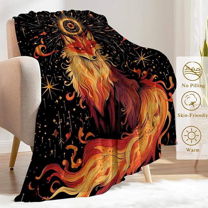 Fiery Fox Fleece Blanket - Lightweight Soft Cozy Gifts Throw for Zodiac Lovers,Kids,Women,Men,Cool Mystical Keeper Blankets,Home Room Modern Artistic Bold Decor 60x80in