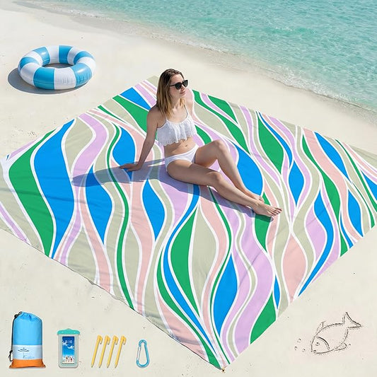 Famstar Beach Blanket Oversized Extra Large 78" X 81",Waterproof Sandproof Beach Blanket 1-7 Adults Lightweight Durable for Travel Camping Hiking Picnic