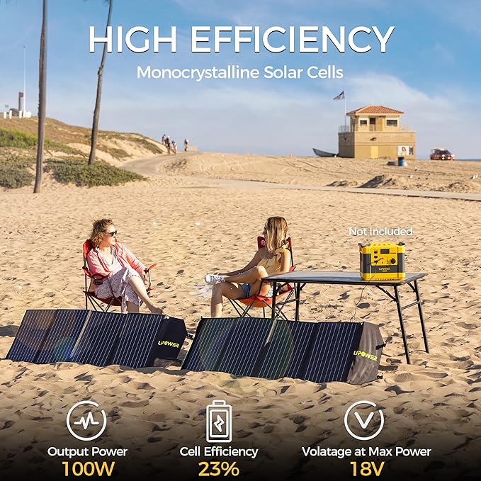 Lipower 100W Portable Solar Panel 18V, Foldable Solar Charger for Lipower Power Sation, Jackery/Anker/FlashFish/Bluetti/Goal Zero/Rockpals Power Station and with USB, Type-C PD Output