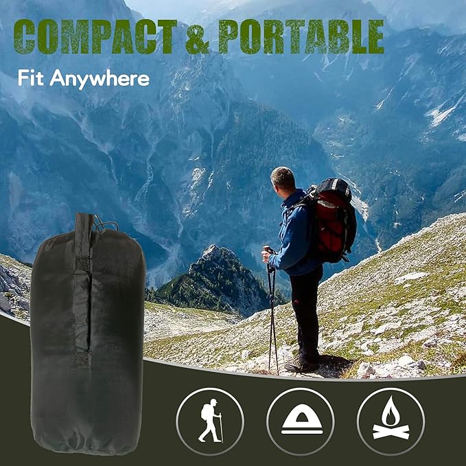 Lenotos Woobie Blanket, Thermal Insulated Military Poncho Liner, Water-Resistant, Portable, Insulation, for Hiking, Survival with Compression Carry Bag (Black)