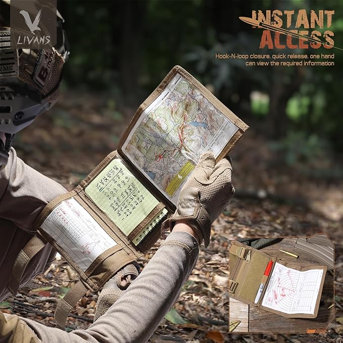 LIVANS Map Case Tactical Arm Sleeve QB Wristband Map Pouch Tactical Armband Sleeve Military Arm Wrist Pouch Document DOPE Card Holder for Shooting Rescue Field Measurement, Include Flag Patch