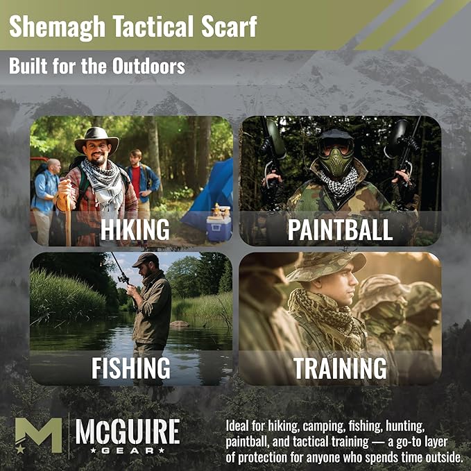 M MCGUIRE GEAR Shemagh Tactical Scarf, Middle Eastern Desert Hood, Bandana, Keffiyeh, Military Style, 100% Cotton, 42" x 42"