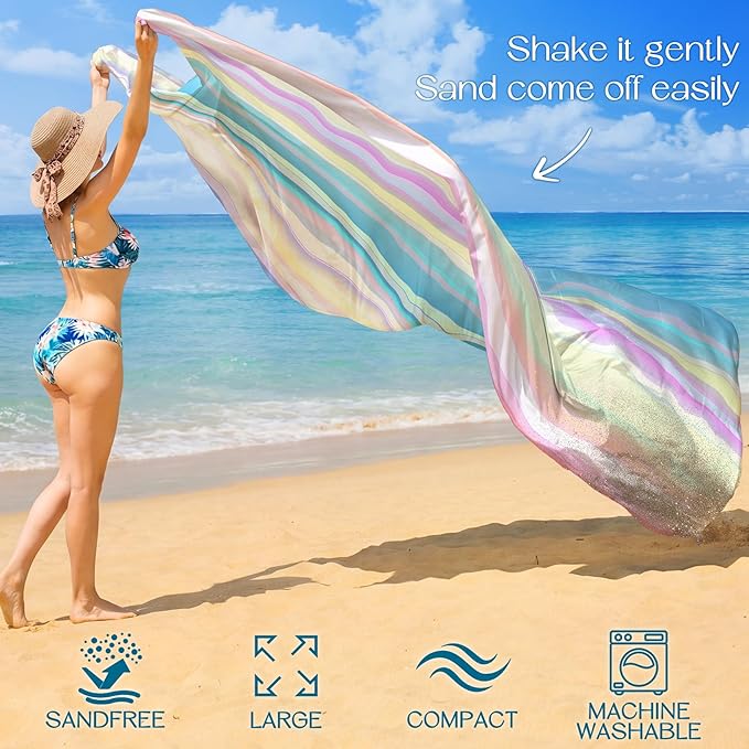 BYDOLL Beach Blanket 78''X81'' Waterproof Sandproof Suits1-4 Adults Oversized Lightweight Large Blanket Picnic Mat for Beach Sand Free Travel Camping Hiking Picnic