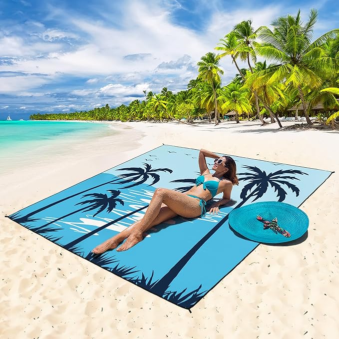 HIHOHO Beach Blanket Waterproof Sandproof Extra Large Beach Mat 79" X 83"/120"x108"for 1-8 Adults Quick Drying Durable Outdoor Picnic Mat for Beach Travel Camping Hiking