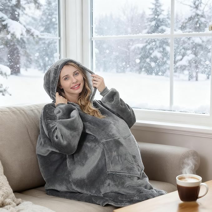 Oversized Hoodie Blanket, Wearable Blanket sweatshirt, Ultra Soft Sherpa Fleece Comfy Snuggle Hoodie