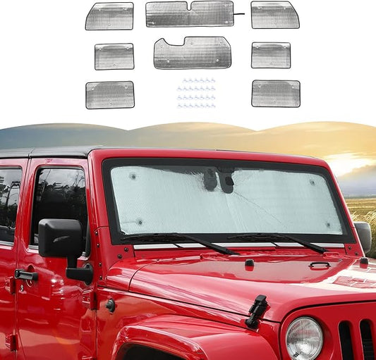 Windshield Sunshade Sun Shade Heat Shield Window Sun Visor Mat for Jeep Wrangler JKU 4 Door 2007-2018,8PCS
