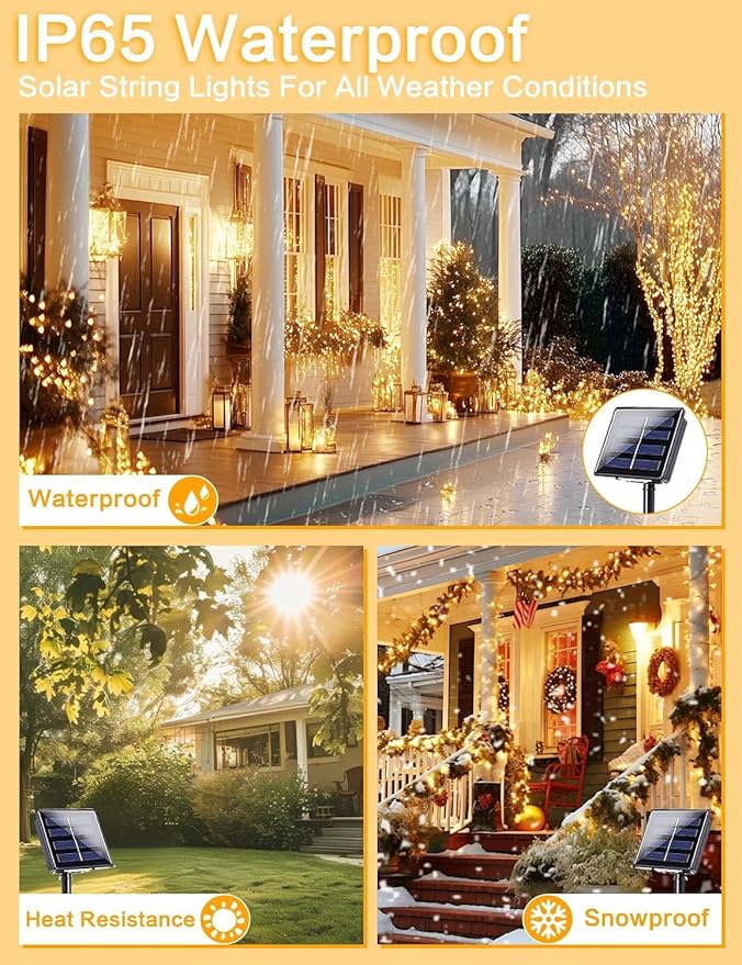 Solar String Lights Outdoor, 6 Pack Each 100 LED Solar Fairy Lights for Outside Waterproof Copper Wire with 8 Modes Solar Twinkle Lights for Garden Yard Tree Wedding Christmas Decor (Warm White)