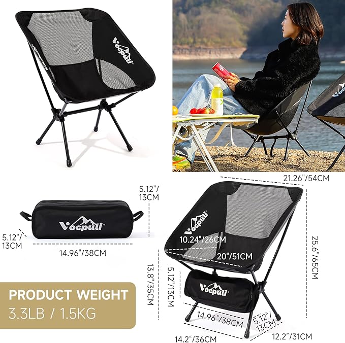Camping Chairs, Portable Folding Chair ，Camping Gear for Camping, Hiking, Mountaineering, Beach, Picnic & Festival，Gifts for Men ，330 lbs Capacity (Black Twin Pack