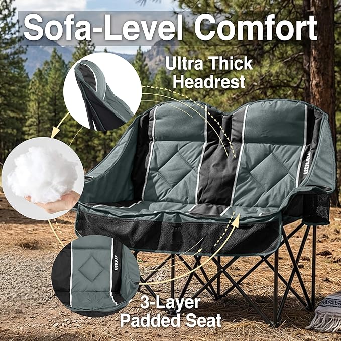 Oversized Double Camping Chair - 2 Person Folding Loveseat for Campfire Snuggle Freedom, Heavy Duty 660LBS Support with Frustration-Free Oversized Carry Bag, Perfect for Couples, Dogs & Sports