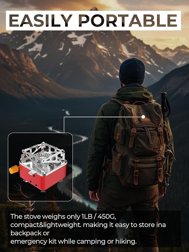 SYIPO Portable Camping Stove, Ultralight Backpacking Stove with Stable Support Wind-Resistance Camp Stove, Mini Outdoor Folding Metal Camping Gas Stove for Camping, Hiking, Cooking, ect.