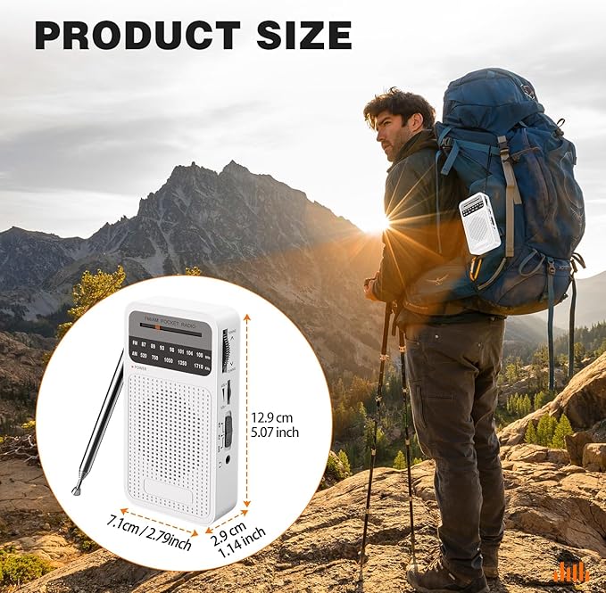 Portable Radio AM FM with Best Reception, Goodes Transistor Radio with Loud Speaker, 2AA Battery Operated, Headphone Jack for Indoor, Outdoor and Emergency Use - White