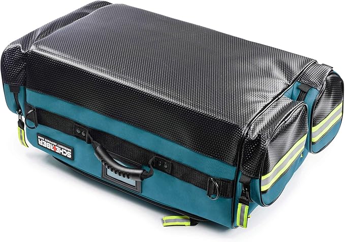 Scherber First Responder O2 Bag | Ultimate Professional EMT/EMS Trauma Oxygen Kit | Durable Reflective 600D Water Repellant Bag w/10+ Compartments, Zippered Pockets, Dividers & Padded Strap XL - Blue