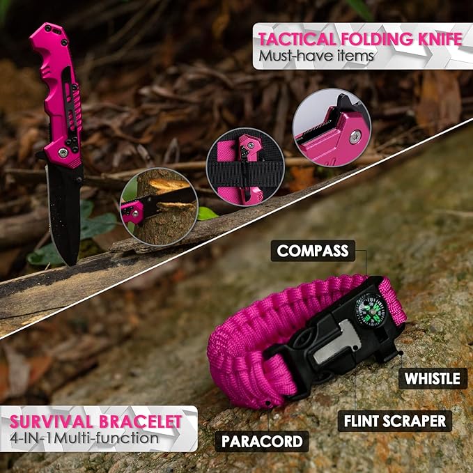 Emergency Survival Kit and First Aid Kit, Self Defense Kit Safety Kit, Survival Gear and Equipment with Tactical Molle Pouch and Emergency Tent, Outdoor Adventure, Hiking, Hunting, Gifts for Men Women