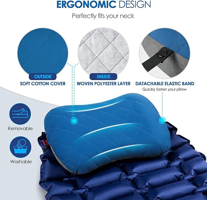 Hikenture Camping Pillow with Removable Cover - Ultralight Inflatable Pillow for Neck Lumbar Support - Upgrade Backpacking Pillow - Washable Travel Air Pillows for Camping, Hiking, Backpacking
