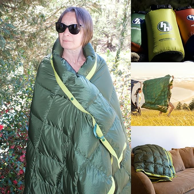 Horizon Hound Puffy Down Camping Blanket - Outdoor Travel Quilt | Sustainable, Insulated, Lightweight & Warm Gear for Sleep, Camping, Stadium, Hiking & Festivals | Water Resistant, Packable & Compact