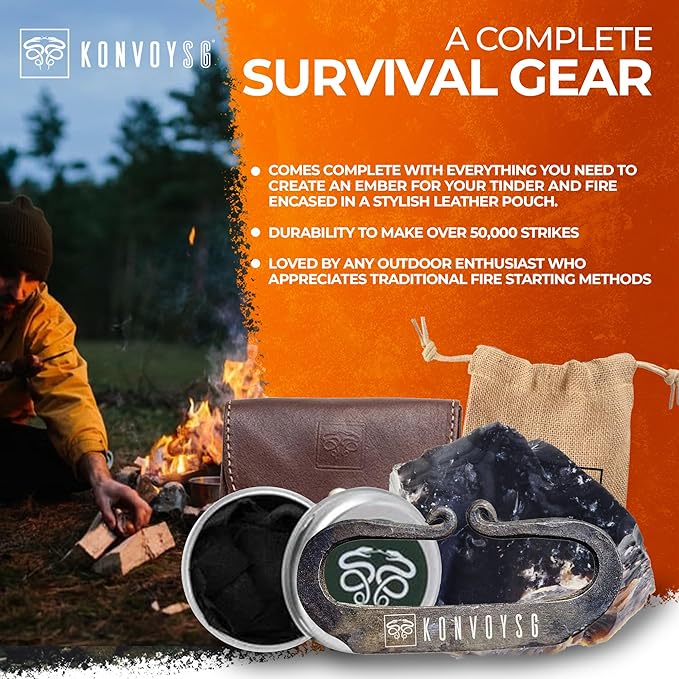 The Artisan Heritage Fire Kit – Hand-Forged Carbon Steel & English Flint in a Premium Top-Grain Leather Pouch